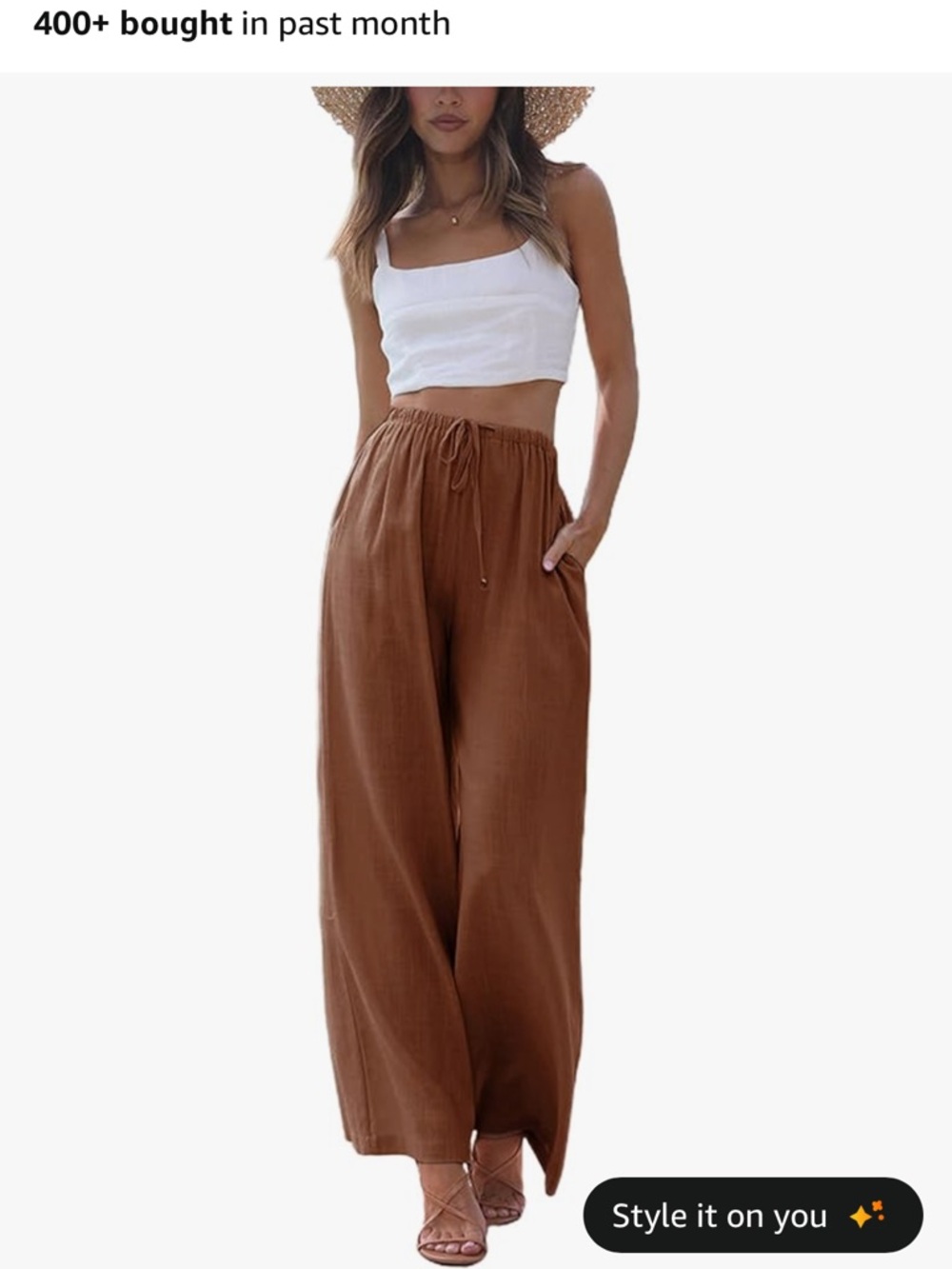 Casual Wide-Leg Drawstring Pants in Rust